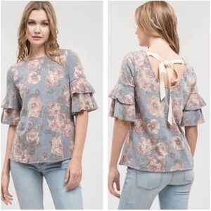 Floral vintage style top with ribbon tie